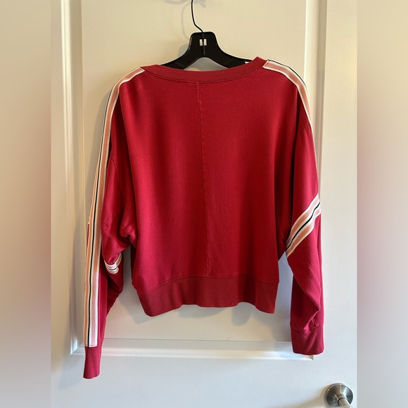 Express Small Cropped Red Striped Sleeve Varsity Sweater - Picture 3 of 7
